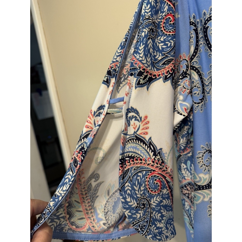 Roz & Ali Dress Sz 22 Blue Paisley Cold Shoulder Shift Dress3/4 Sleeve Stretch - Picture 4 of 5